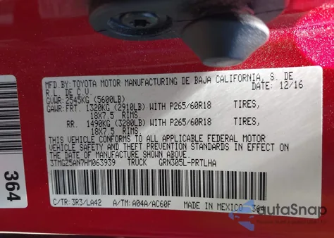 2017 Toyota Tacoma Limited from USA, damaged, VIN 3TMGZ5AN7HM063939
